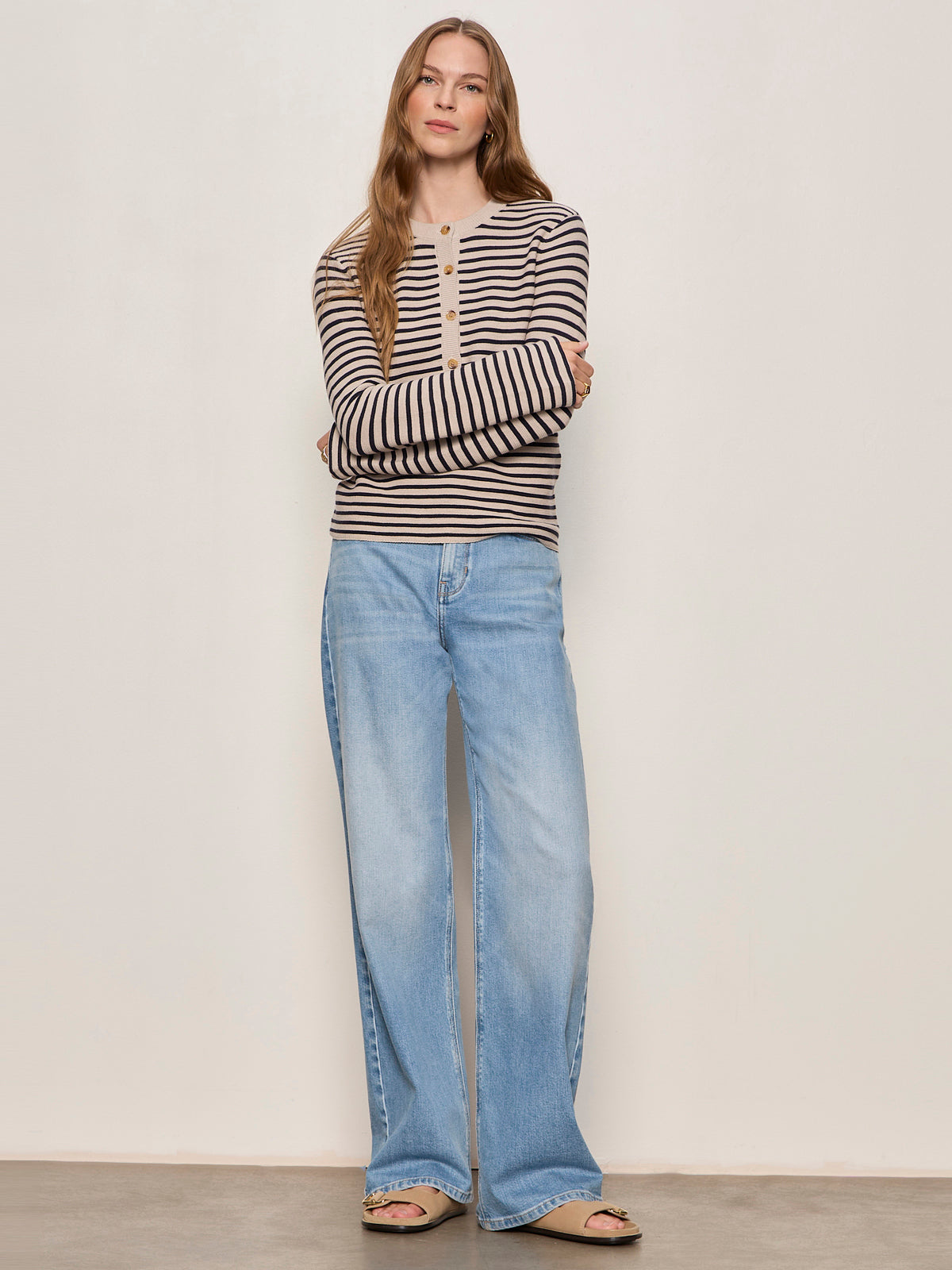 EVERYDAY HENLEY SWEATER DARK OPAL/INKSTORM STRIPE - Sanctuary Clothing