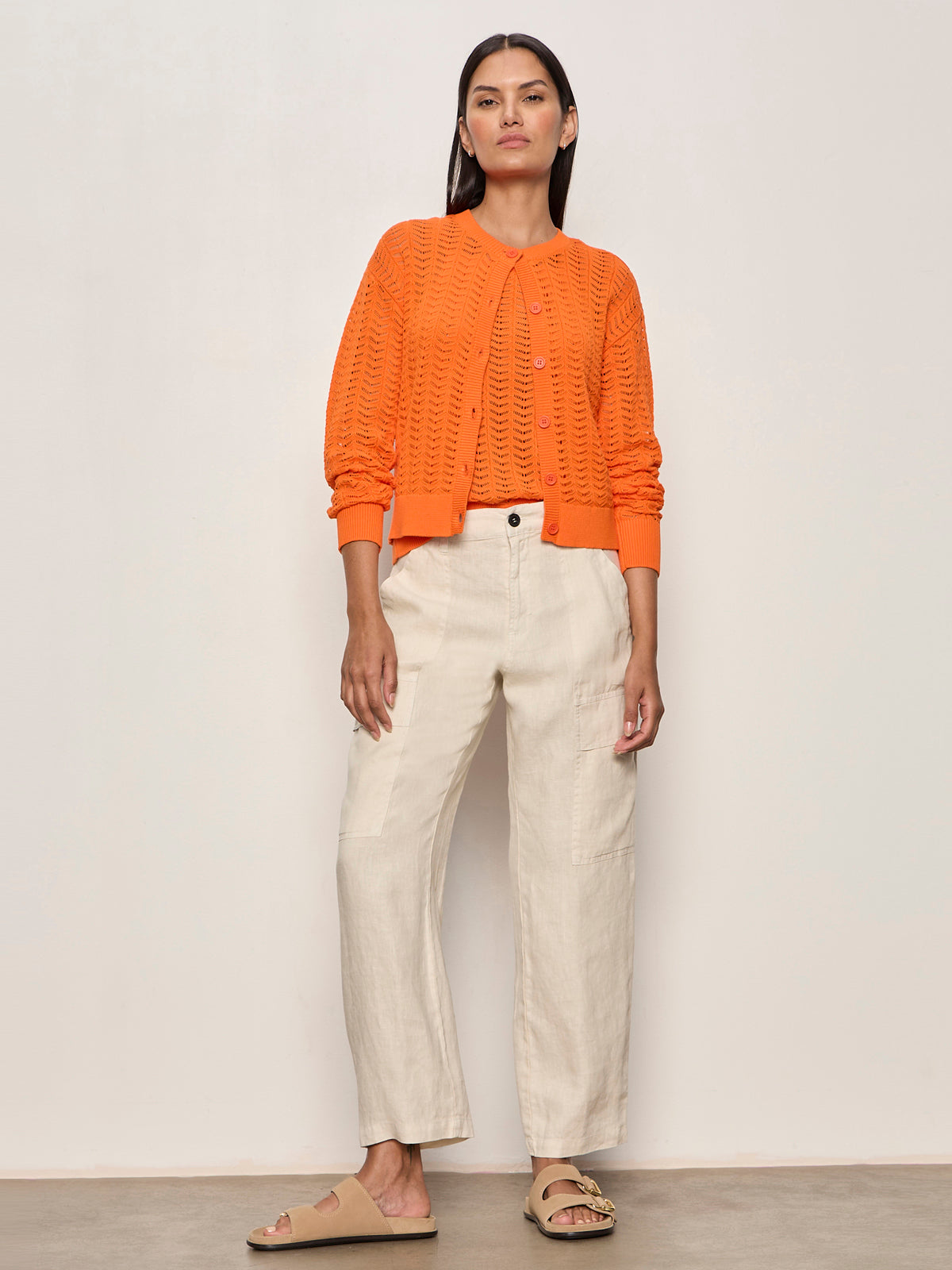 FOR KEEPS POINTELLE CARDIGAN HIBISCUS ORANGE - Sanctuary Clothing