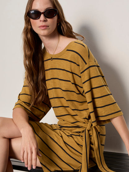 EASIER TOGETHER TIE KNIT DRESS CUMIN/BLACK STRIPE - Sanctuary Clothing