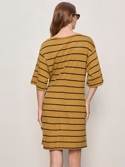 EASIER TOGETHER TIE KNIT DRESS CUMIN/BLACK STRIPE - Sanctuary Clothing