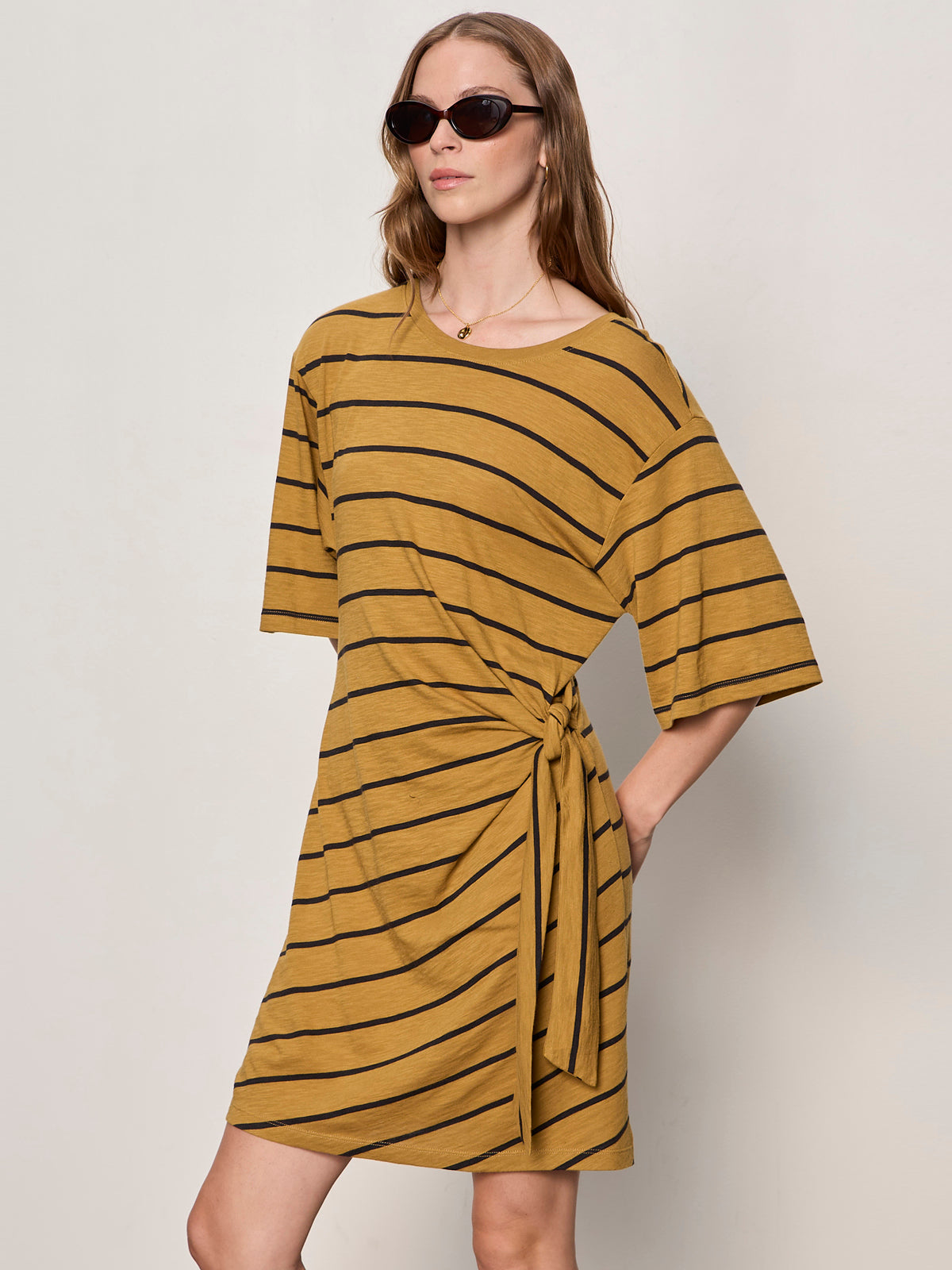 EASIER TOGETHER TIE KNIT DRESS CUMIN/BLACK STRIPE - Sanctuary Clothing