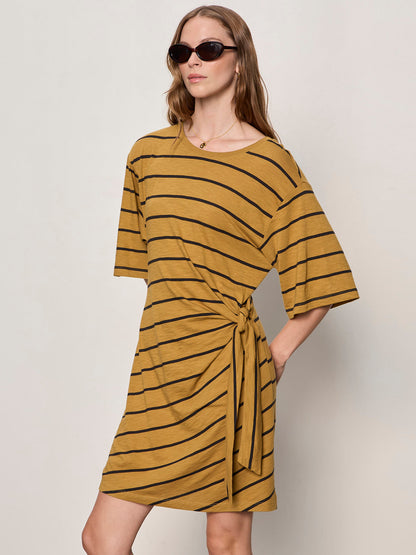 EASIER TOGETHER TIE KNIT DRESS CUMIN/BLACK STRIPE - Sanctuary Clothing