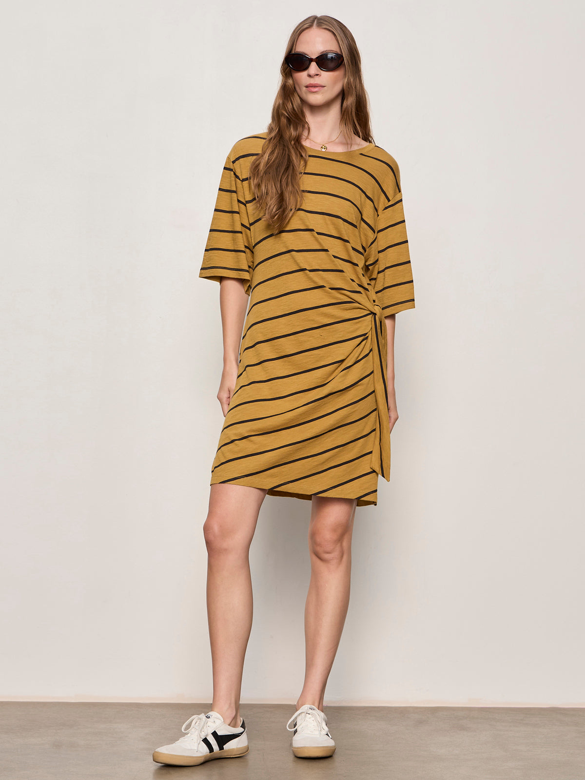 EASIER TOGETHER TIE KNIT DRESS CUMIN/BLACK STRIPE - Sanctuary Clothing