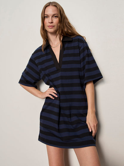 BOYFRIEND COLLAR KNIT DRESS BLACK AND NAVY BLAZER STRIPE - Sanctuary Clothing
