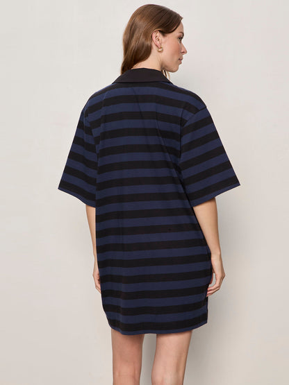BOYFRIEND COLLAR KNIT DRESS BLACK AND NAVY BLAZER STRIPE - Sanctuary Clothing