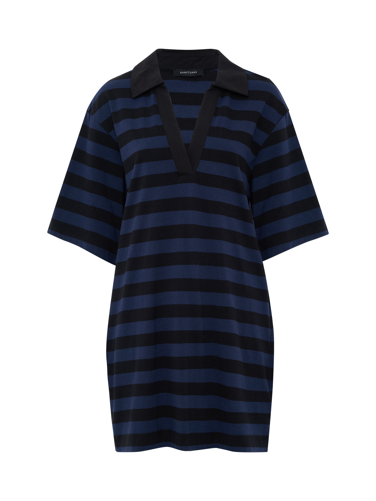 BOYFRIEND COLLAR KNIT DRESS BLACK AND NAVY BLAZER STRIPE - Sanctuary Clothing