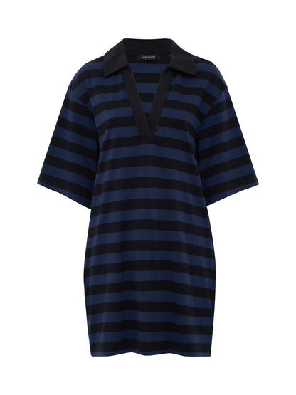 BOYFRIEND COLLAR KNIT DRESS BLACK AND NAVY BLAZER STRIPE - Sanctuary Clothing