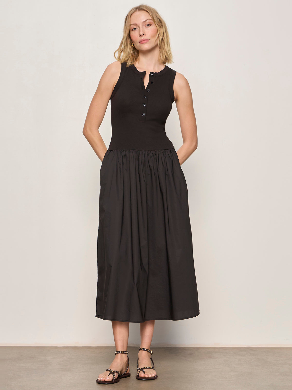 BREAKAWAY MIX MEDIA MIDI DRESS BLACK - Sanctuary Clothing