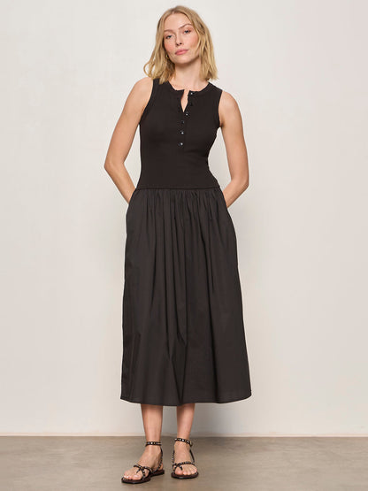 BREAKAWAY MIX MEDIA MIDI DRESS BLACK - Sanctuary Clothing