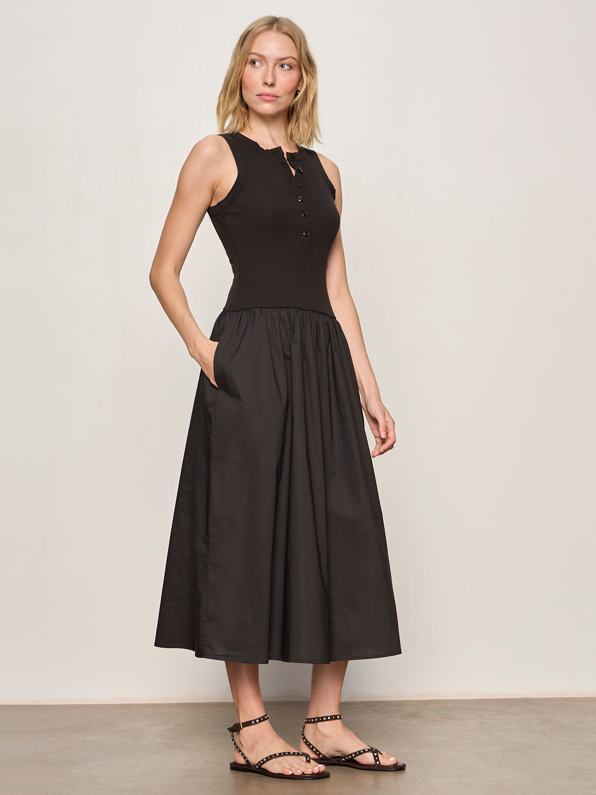 BREAKAWAY MIX MEDIA MIDI DRESS BLACK - Sanctuary Clothing