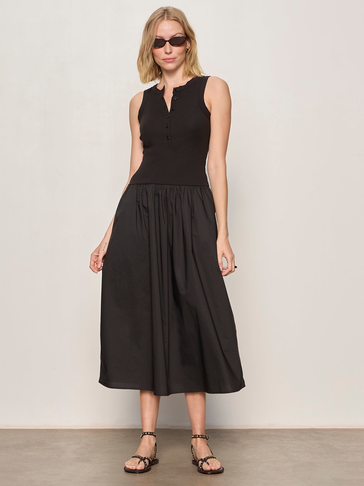 BREAKAWAY MIX MEDIA MIDI DRESS BLACK - Sanctuary Clothing