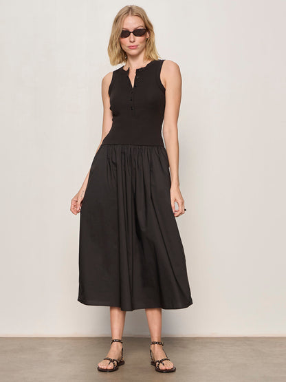 BREAKAWAY MIX MEDIA MIDI DRESS BLACK - Sanctuary Clothing