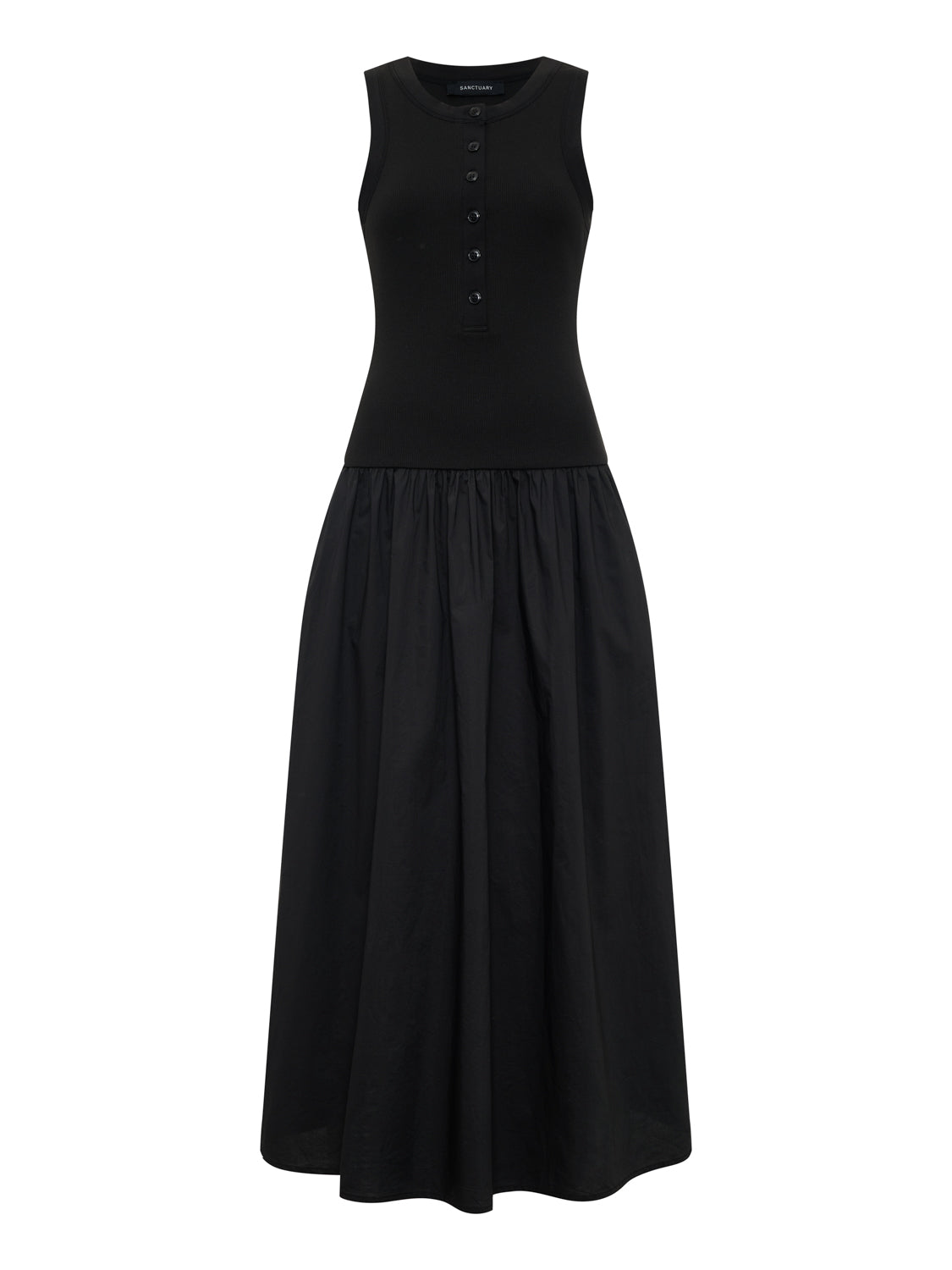 BREAKAWAY MIX MEDIA MIDI DRESS BLACK - Sanctuary Clothing
