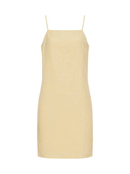HIDEAWAY LINEN TIE STRAP DRESS BANANA - Sanctuary Clothing