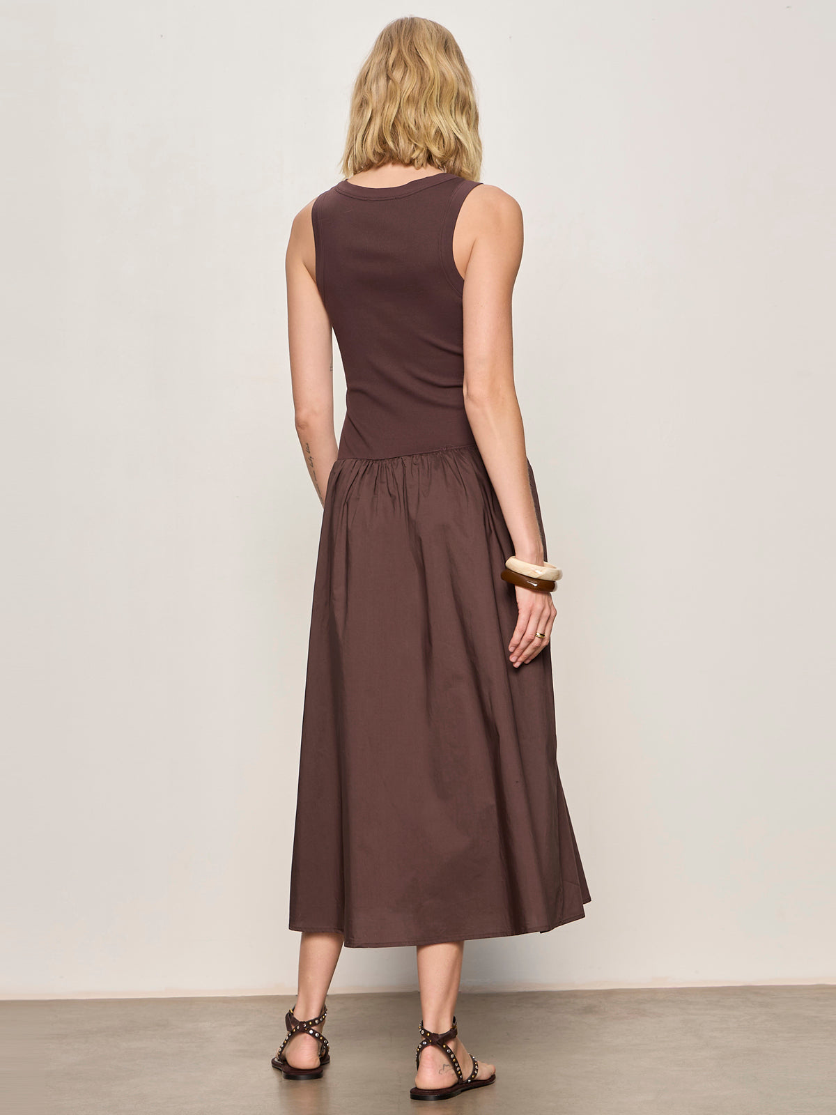 BREAKAWAY MIX MEDIA MIDI DRESS RICH SOIL - Sanctuary Clothing