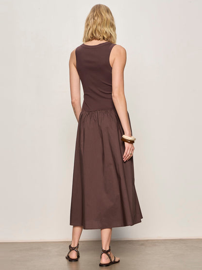 BREAKAWAY MIX MEDIA MIDI DRESS RICH SOIL - Sanctuary Clothing