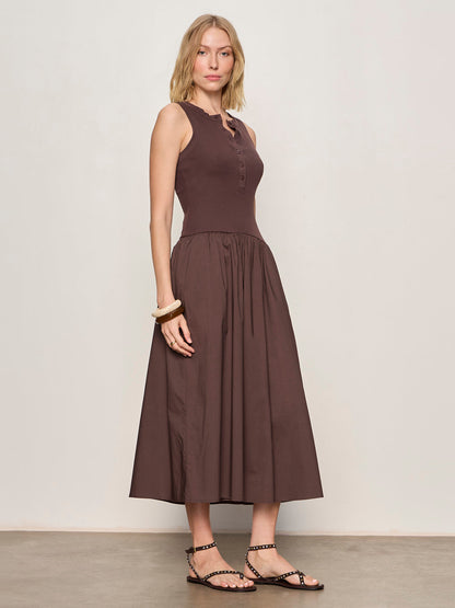 BREAKAWAY MIX MEDIA MIDI DRESS RICH SOIL - Sanctuary Clothing