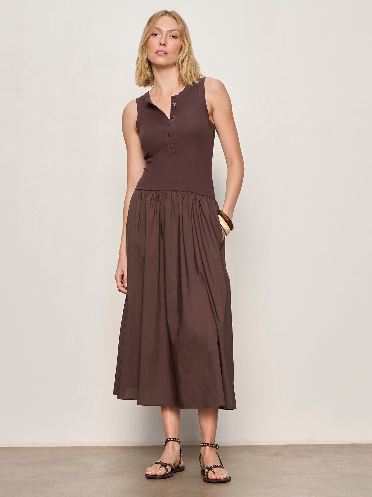 BREAKAWAY MIX MEDIA MIDI DRESS RICH SOIL - Sanctuary Clothing