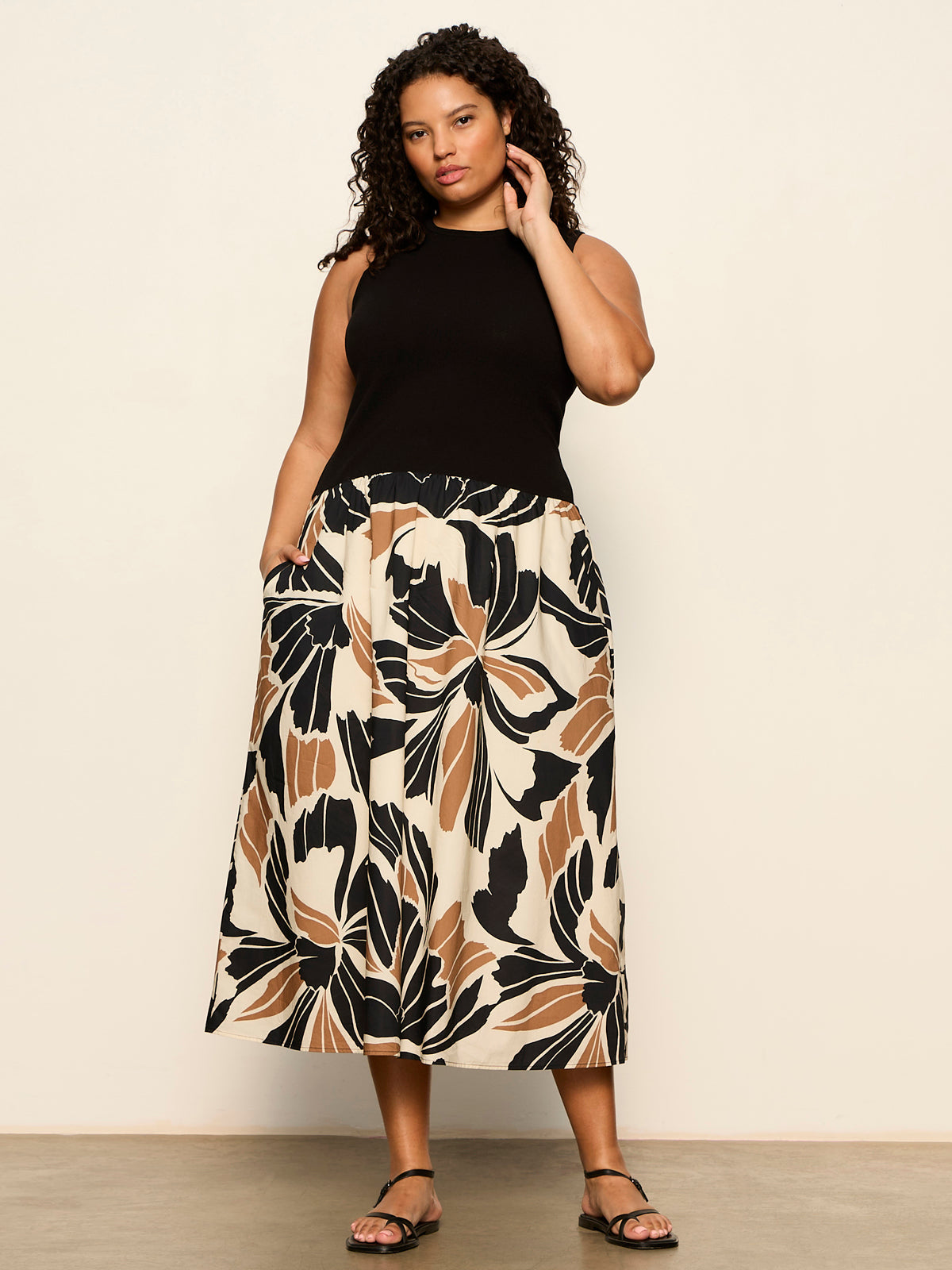 SANDBAR MIX MEDIA MIDI DRESS LOTUS W/ BLACK - Sanctuary Clothing