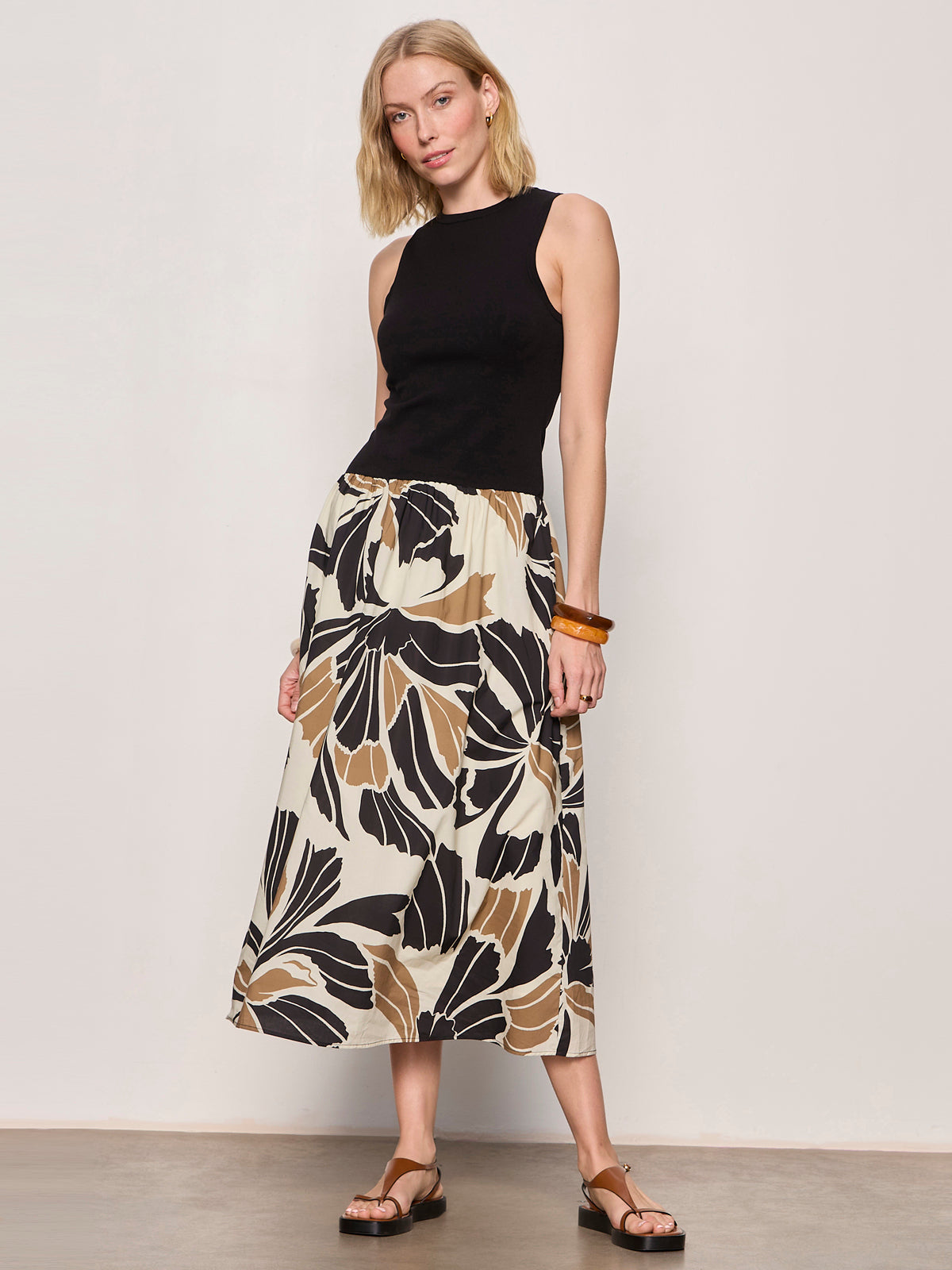 SANDBAR MIX MEDIA MIDI DRESS LOTUS W/ BLACK - Sanctuary Clothing
