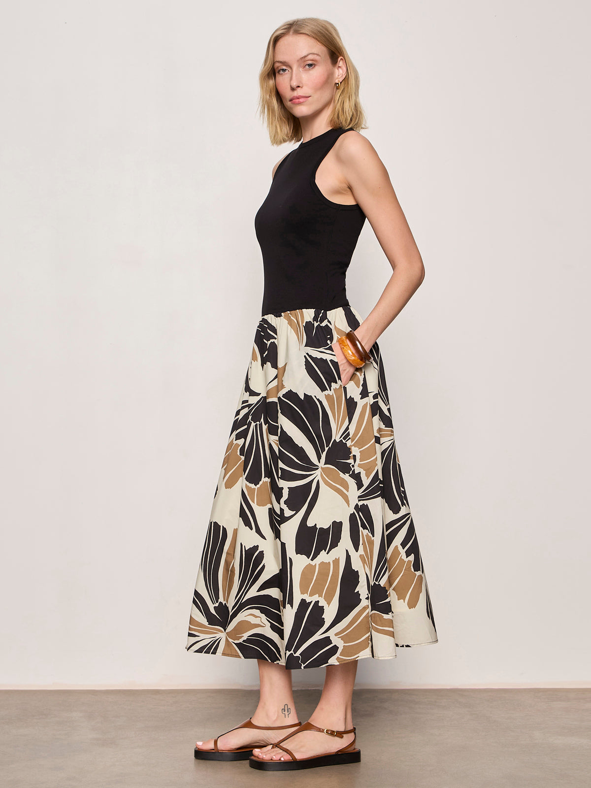 SANDBAR MIX MEDIA MIDI DRESS LOTUS W/ BLACK - Sanctuary Clothing