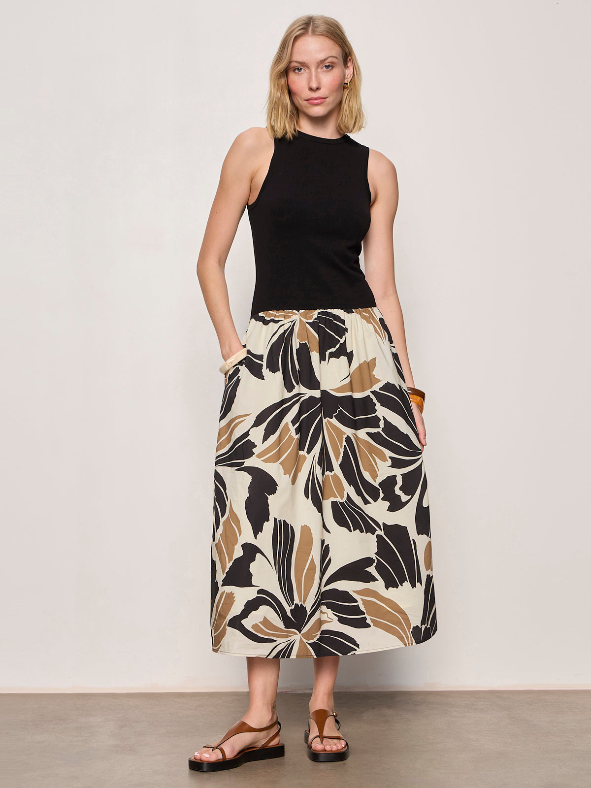 SANDBAR MIX MEDIA MIDI DRESS LOTUS W/ BLACK - Sanctuary Clothing