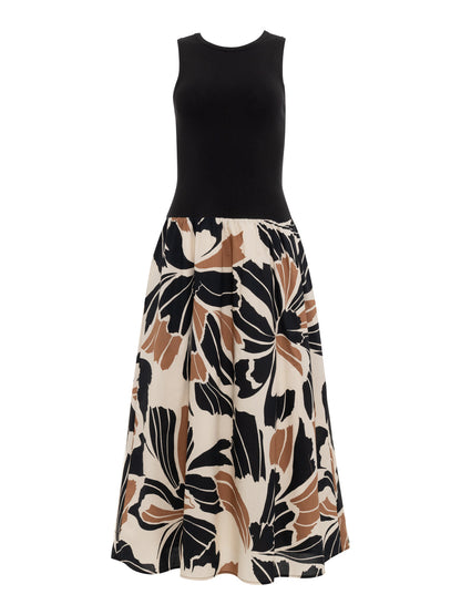 SANDBAR MIX MEDIA MIDI DRESS LOTUS W/ BLACK - Sanctuary Clothing