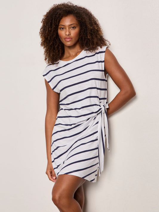 SIDE TIE T-SHIRT DRESS WHITE/NAVY STRIPE - Sanctuary Clothing