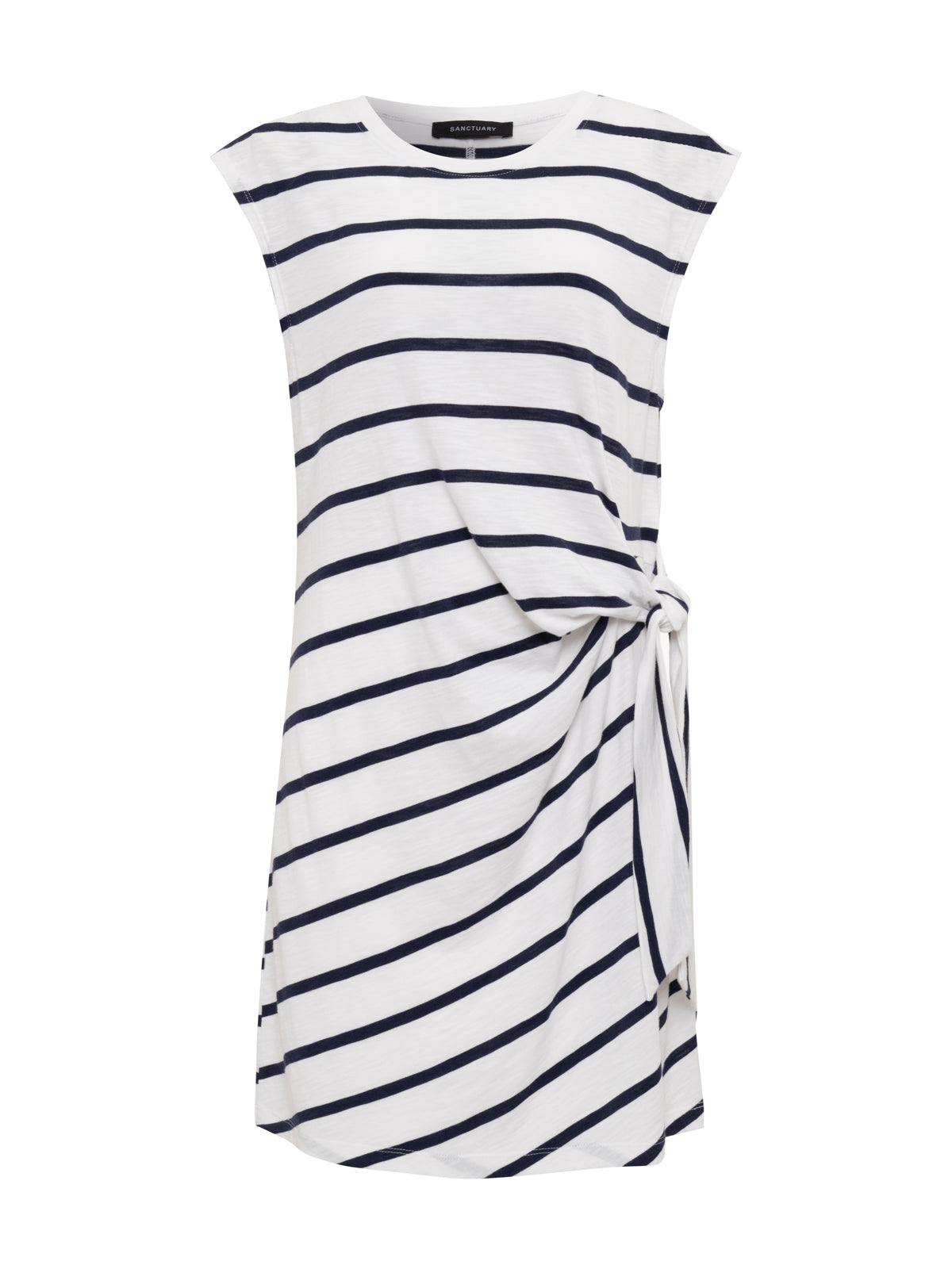 SIDE TIE T-SHIRT DRESS WHITE/NAVY STRIPE - Sanctuary Clothing
