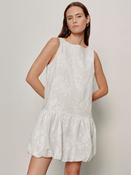 GARDEN EYELET BUBBLE DRESS WHITE - Sanctuary Clothing