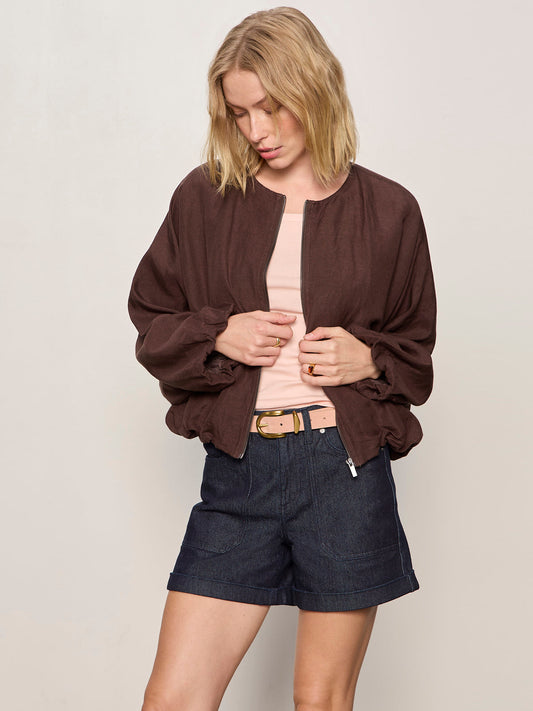 LINEN BUBBLE JACKET RICH SOIL - Sanctuary Clothing