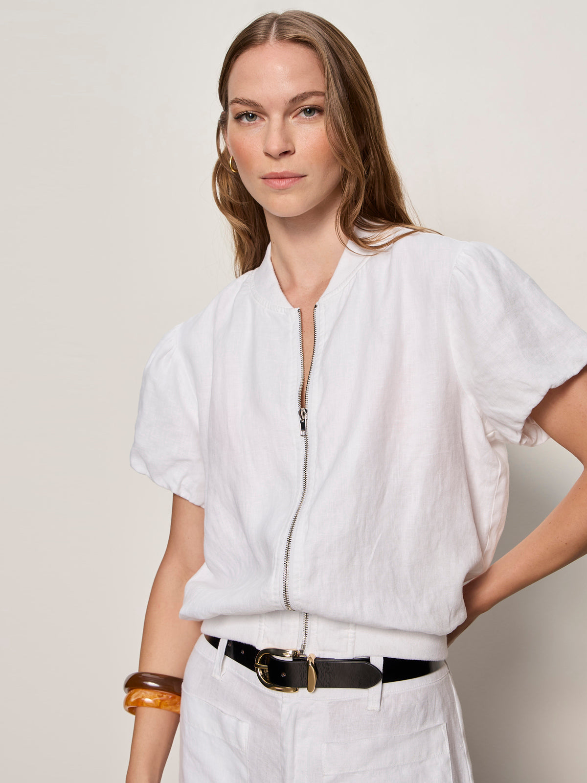 EVERLY LINEN BOMBER WHITE - Sanctuary Clothing