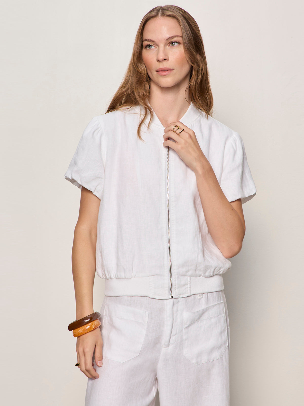 EVERLY LINEN BOMBER WHITE - Sanctuary Clothing
