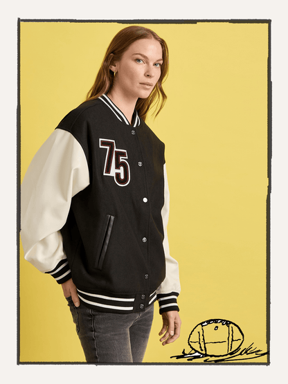 75 VARSITY JACKET BLACK/WHITE - Sanctuary Clothing