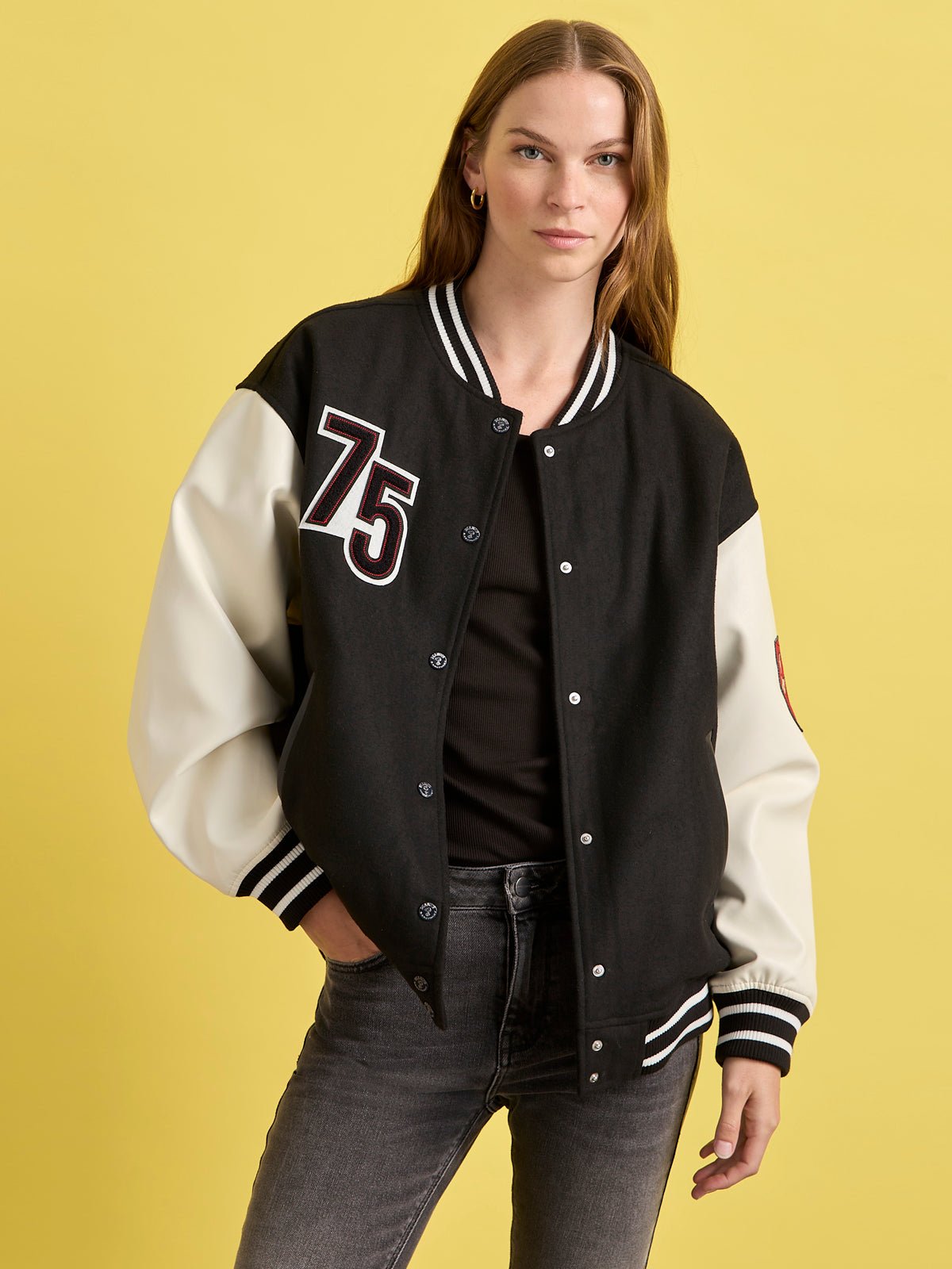 75 VARSITY JACKET BLACK/WHITE - Sanctuary Clothing