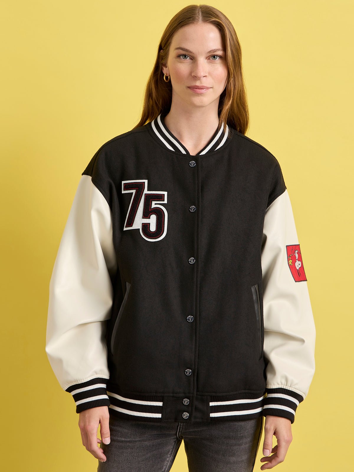 75 VARSITY JACKET BLACK/WHITE - Sanctuary Clothing