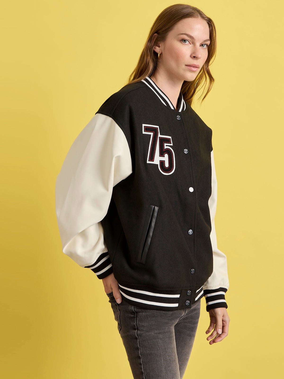 75 VARSITY JACKET BLACK/WHITE - Sanctuary Clothing