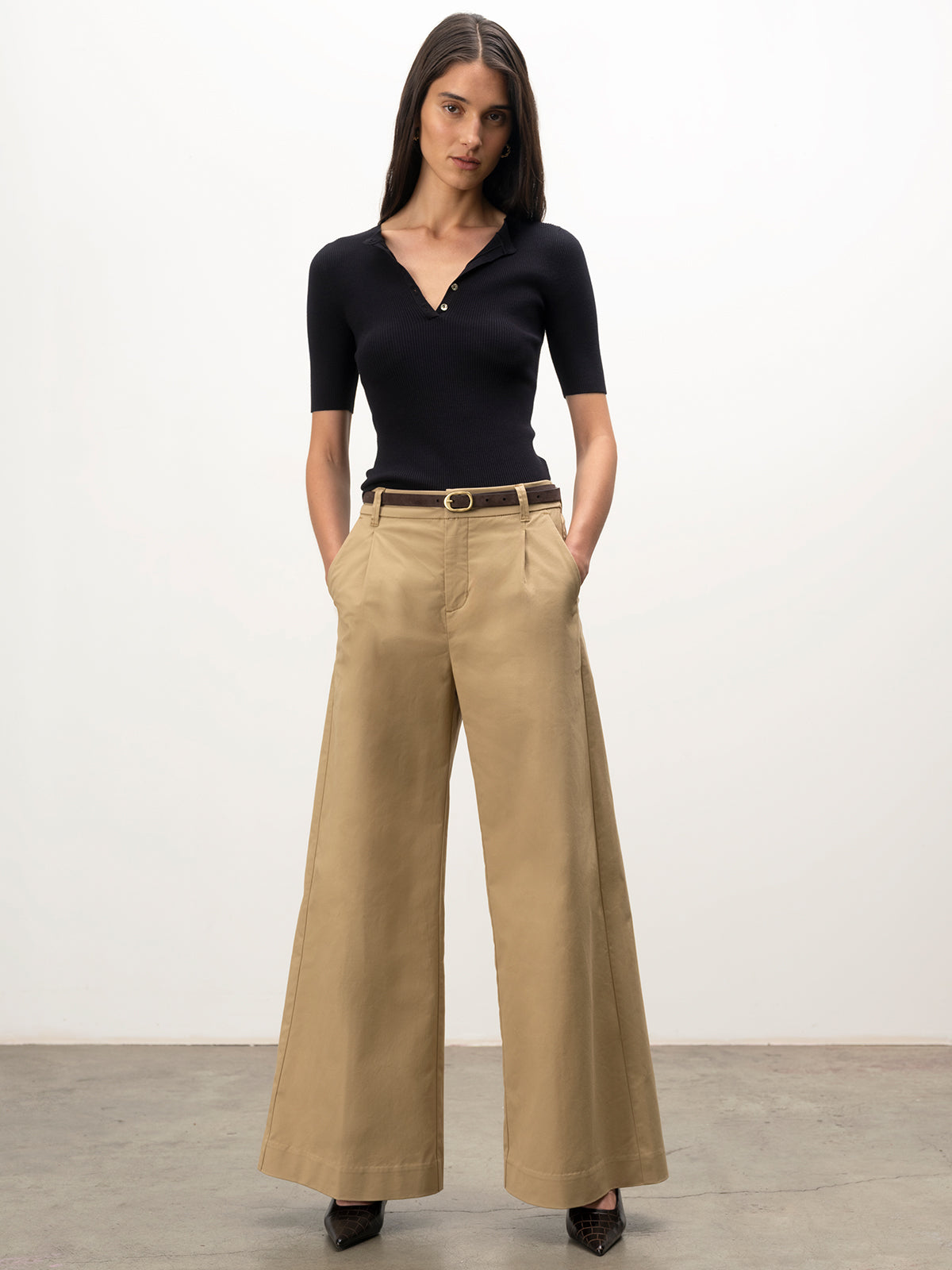 REESE WIDE LEG TROUSER KHAKI - Sanctuary Clothing