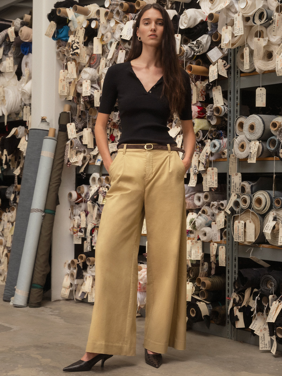 REESE WIDE LEG TROUSER KHAKI - Sanctuary Clothing