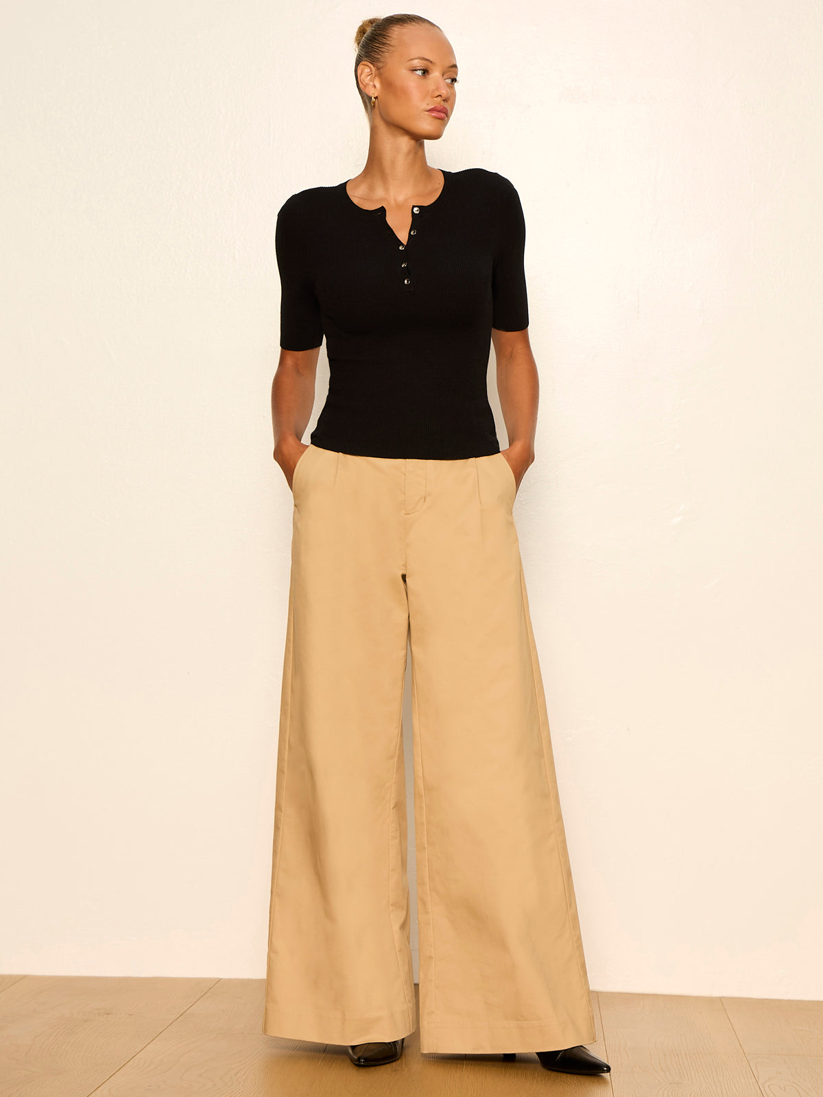 REESE WIDE LEG TROUSER KHAKI - Sanctuary Clothing
