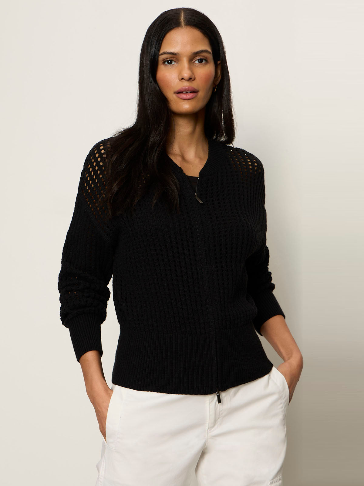 LAGUNA OPENWORK BOMBER BLACK - Sanctuary Clothing