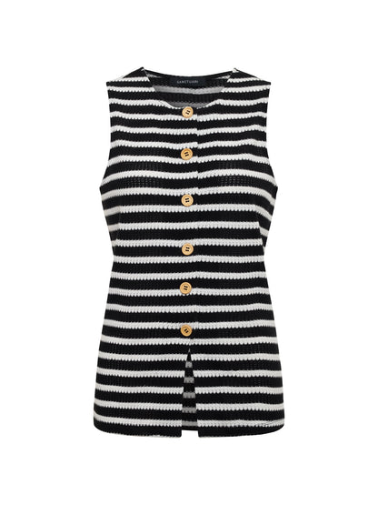 Nothing Extra Knit Vest Black/Chalk Stripe - Sanctuary Clothing