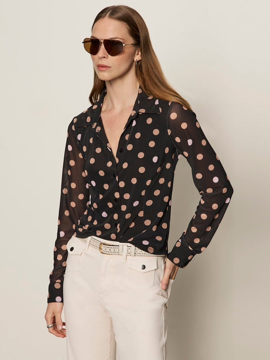 Fitted Mesh Button Down Top Popspot - Sanctuary Clothing
