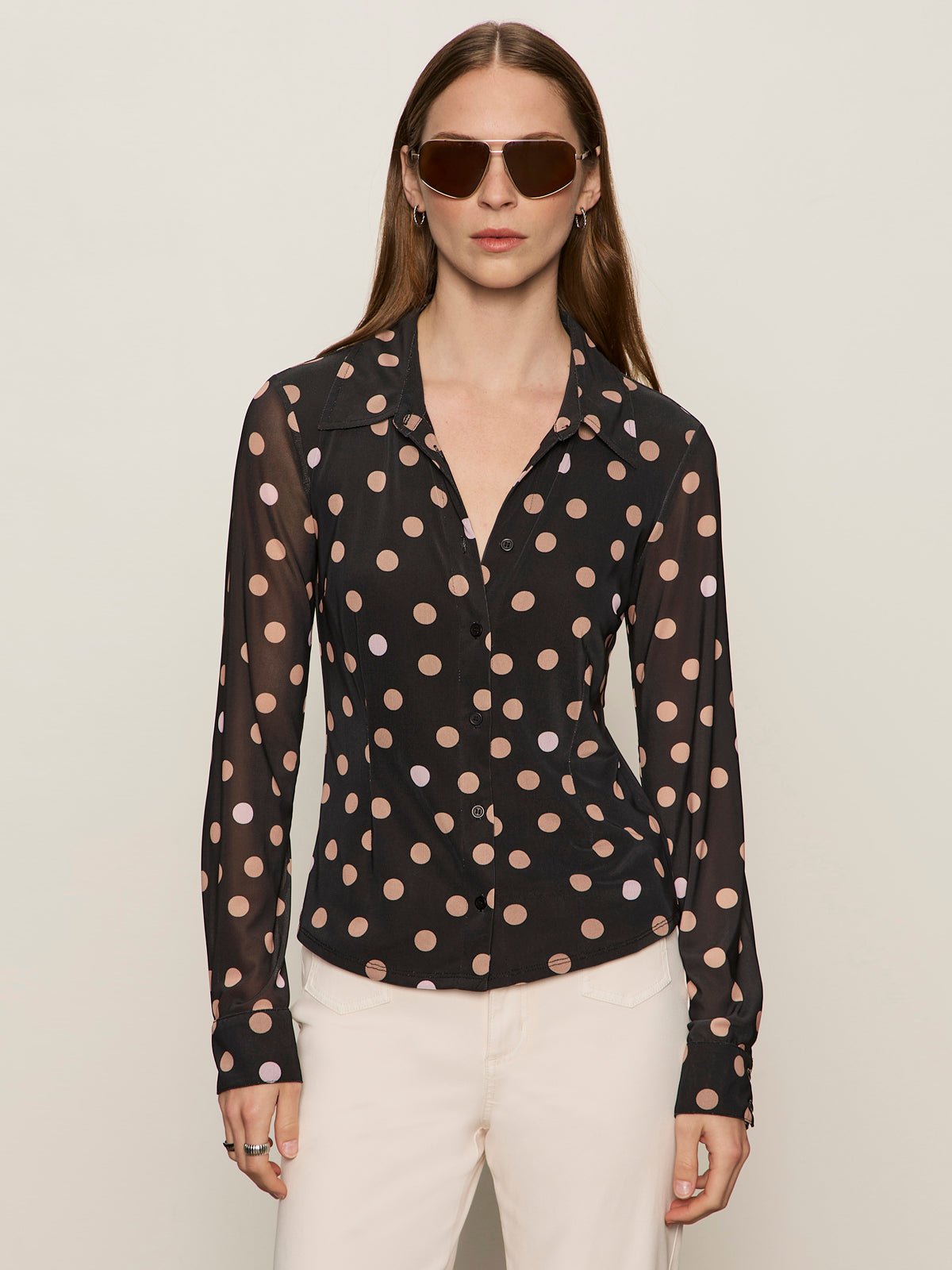 Fitted Mesh Button Down Top Popspot - Sanctuary Clothing