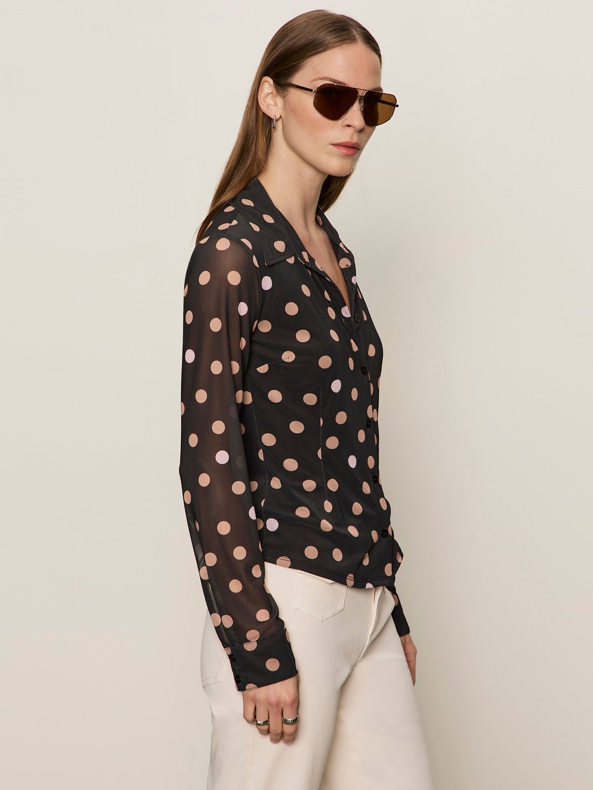 Fitted Mesh Button Down Top Popspot - Sanctuary Clothing