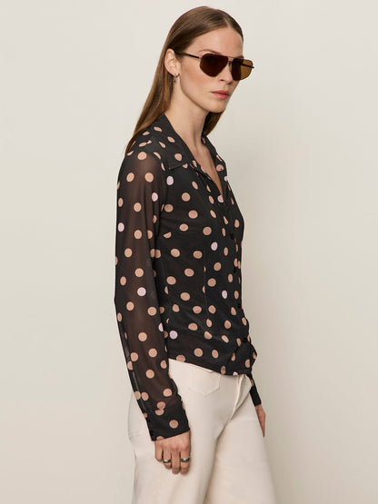 Fitted Mesh Button Down Top Popspot - Sanctuary Clothing
