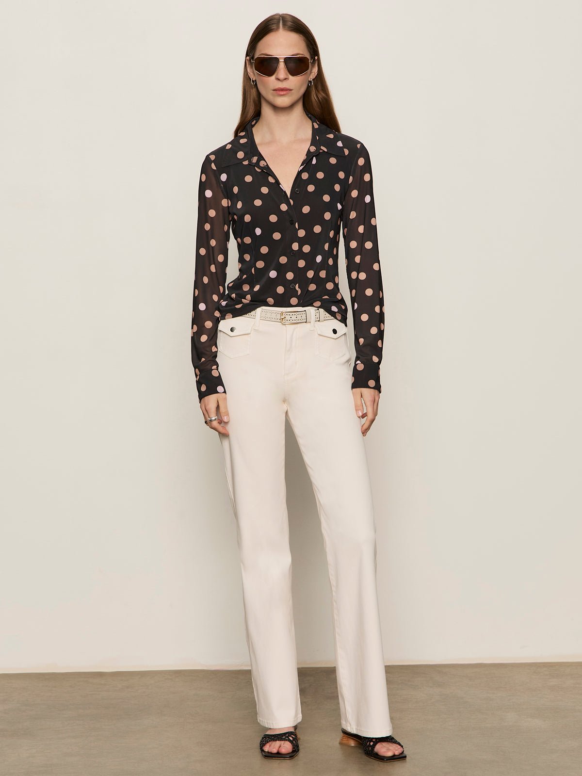 Fitted Mesh Button Down Top Popspot - Sanctuary Clothing