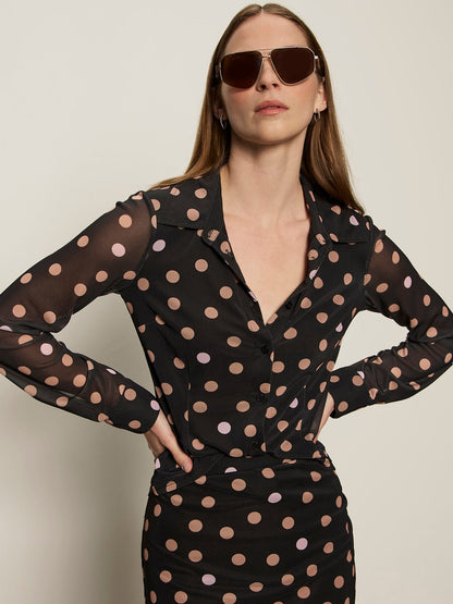 Fitted Mesh Button Down Top Popspot - Sanctuary Clothing
