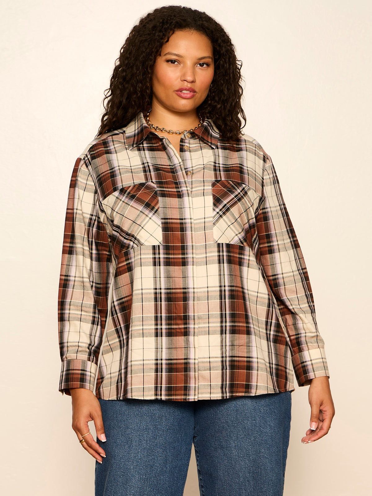 The City Plaid Shirt Haze Plaid Extended Sizing - Sanctuary Clothing