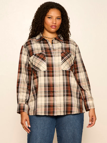 The City Plaid Shirt Haze Plaid Extended Sizing - Sanctuary Clothing